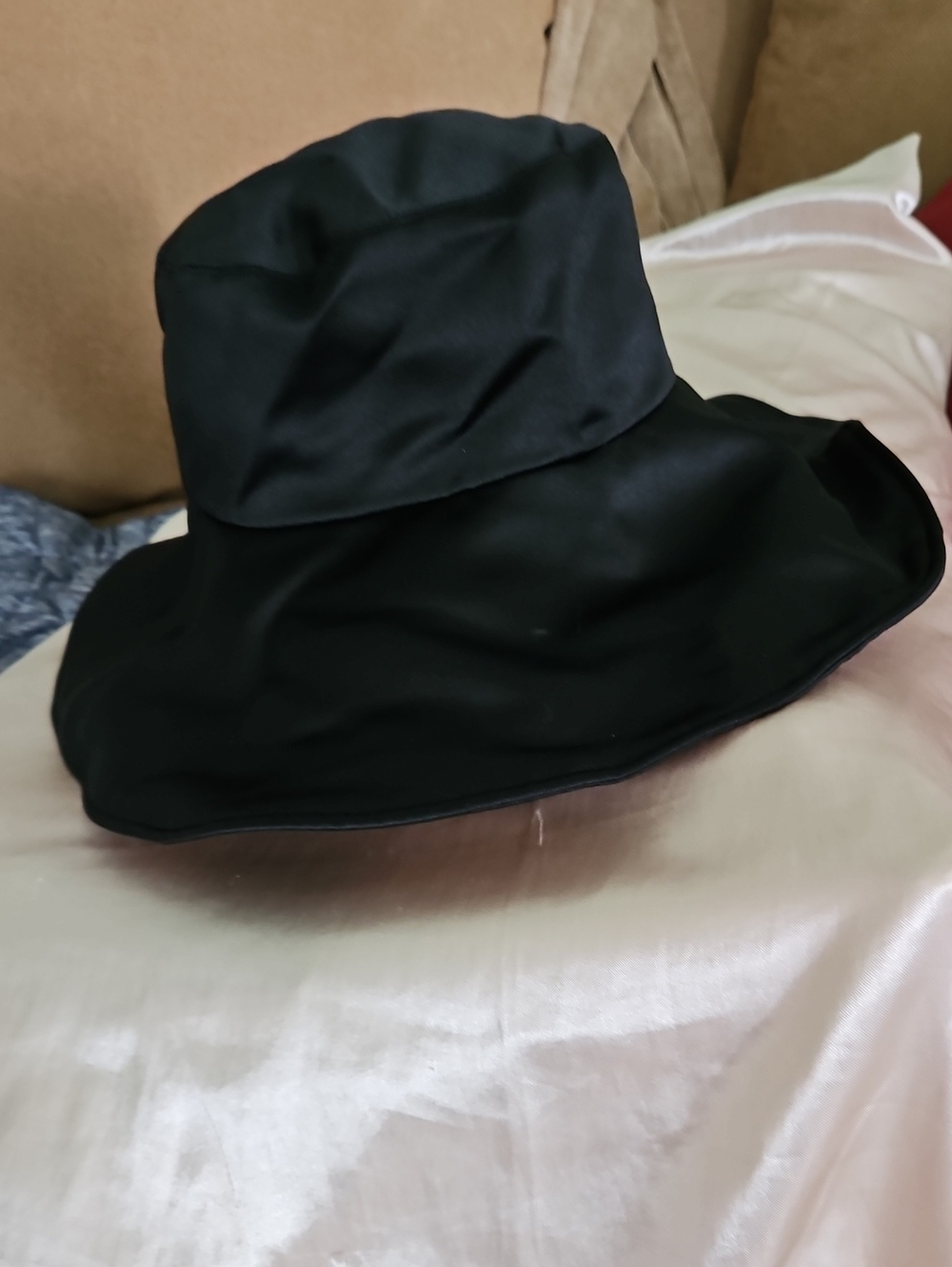 PASKAL Black Satin Wide-Brim Bucket Sun Hat NWOT